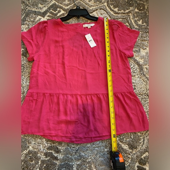 Ann Taylor Loft Peplum Blouse New Pink Lightweight Medium Buttons Summer - Picture 7 of 8